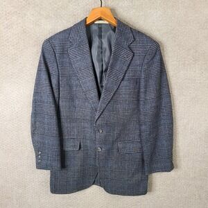 Vintage J. Riggings Jacket Mens 38R Blue Gray Plaid Blazer Wool Blend‎ Tweed